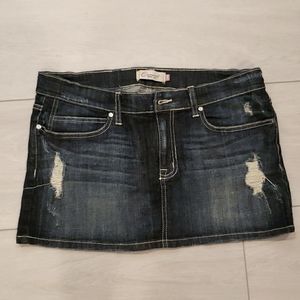 Distressed Dark Denim Mini  Skirt